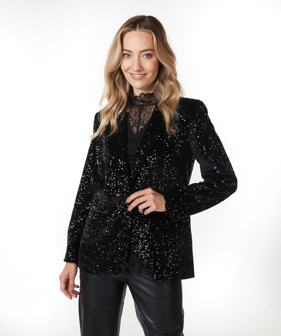 ESQUALO Black Velvet Sequin Blazer Styleska Boutique