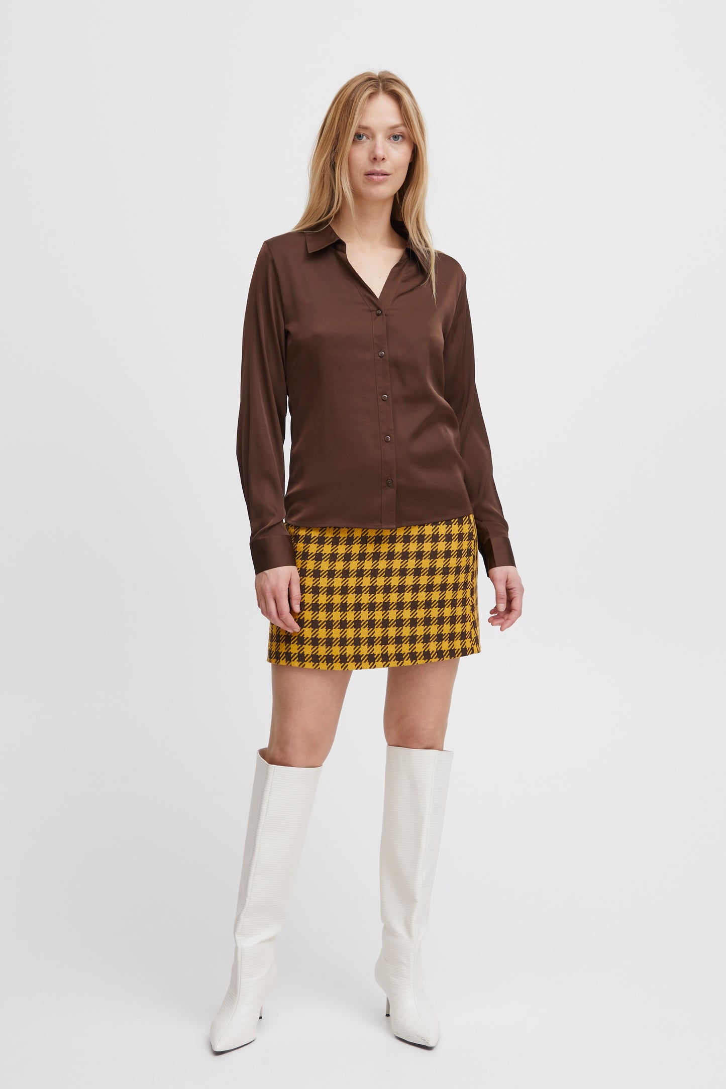 B.YOUNG HENCE Chicory Coffee Satin Blouse