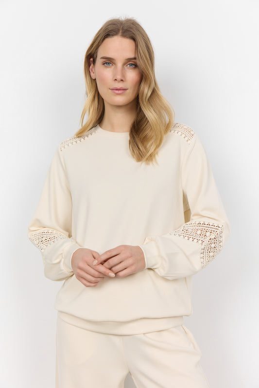 SOYA CONCEPT Banu 193 Cream Crocheted Lace Crewneck