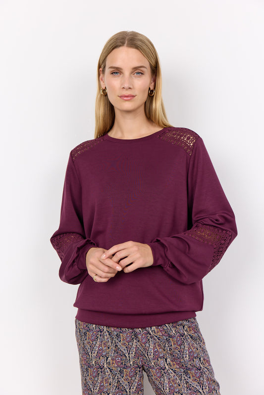 SOYA CONCEPT Banu 193 Wine Crocheted Lace Crewneck