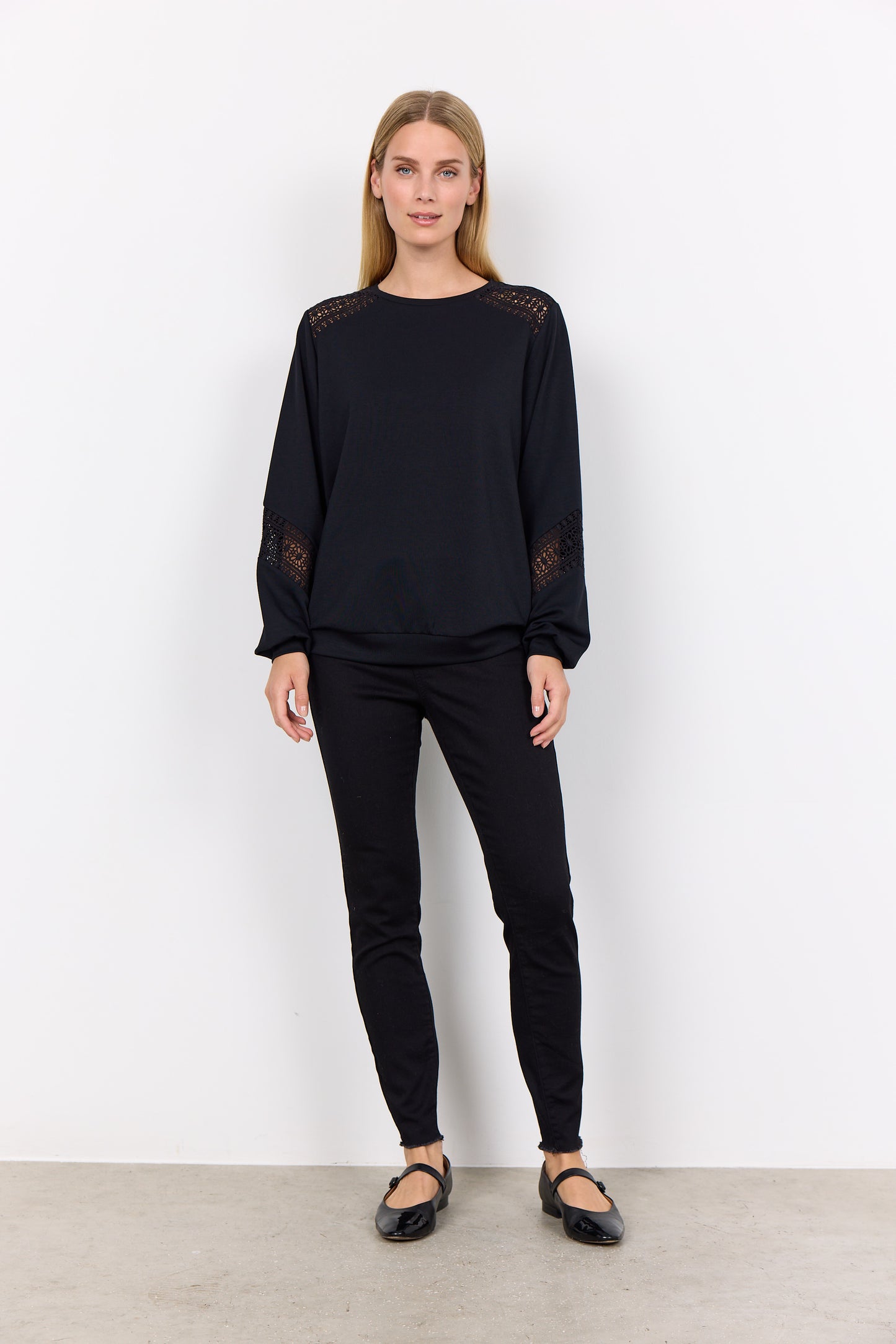 SOYA CONCEPT Banu 193 Black Crocheted Lace Crewneck