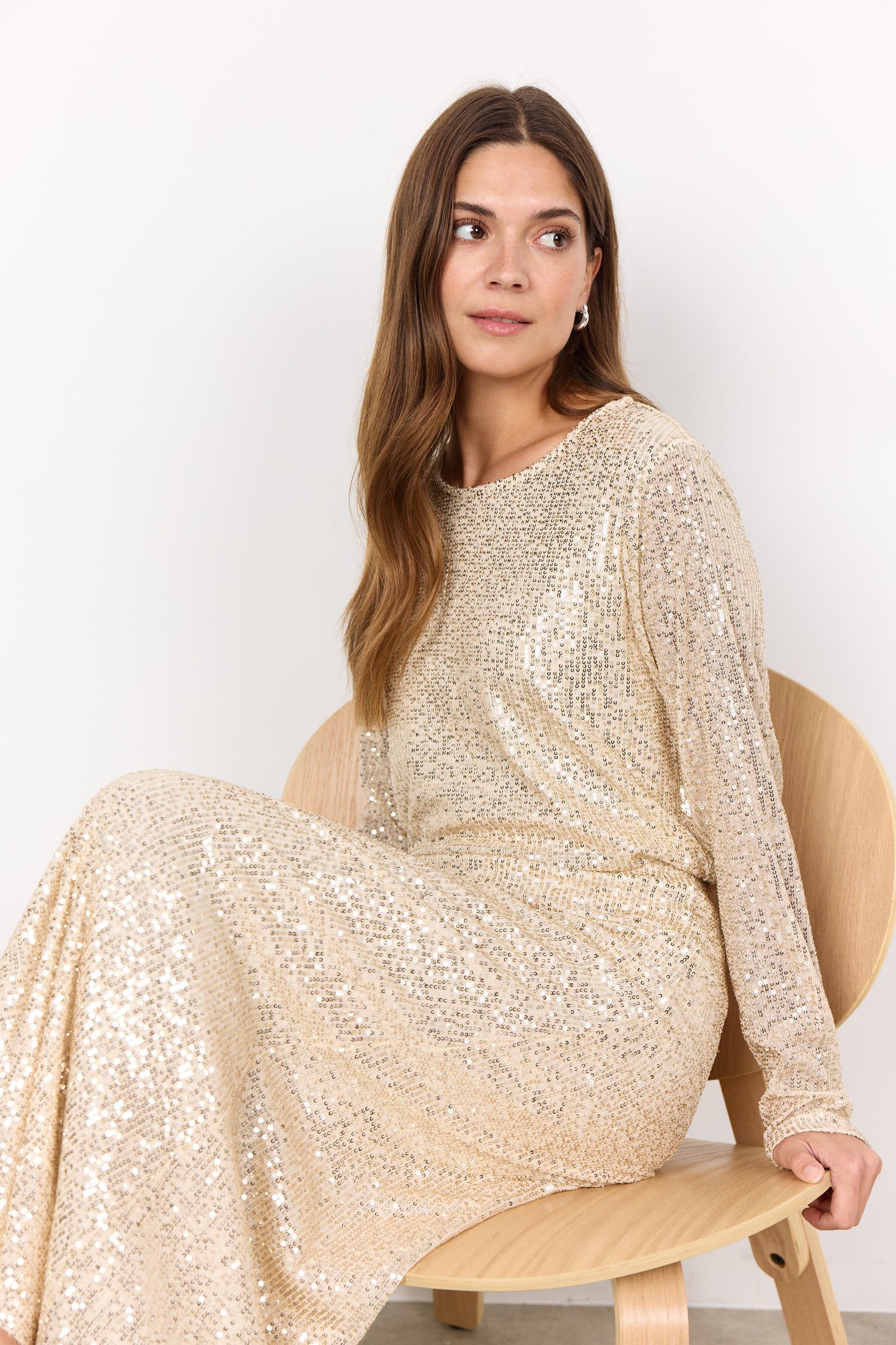 SOYA CONCEPT Nanette 1 Chic Cream Sequin Glam Longsleeve Top