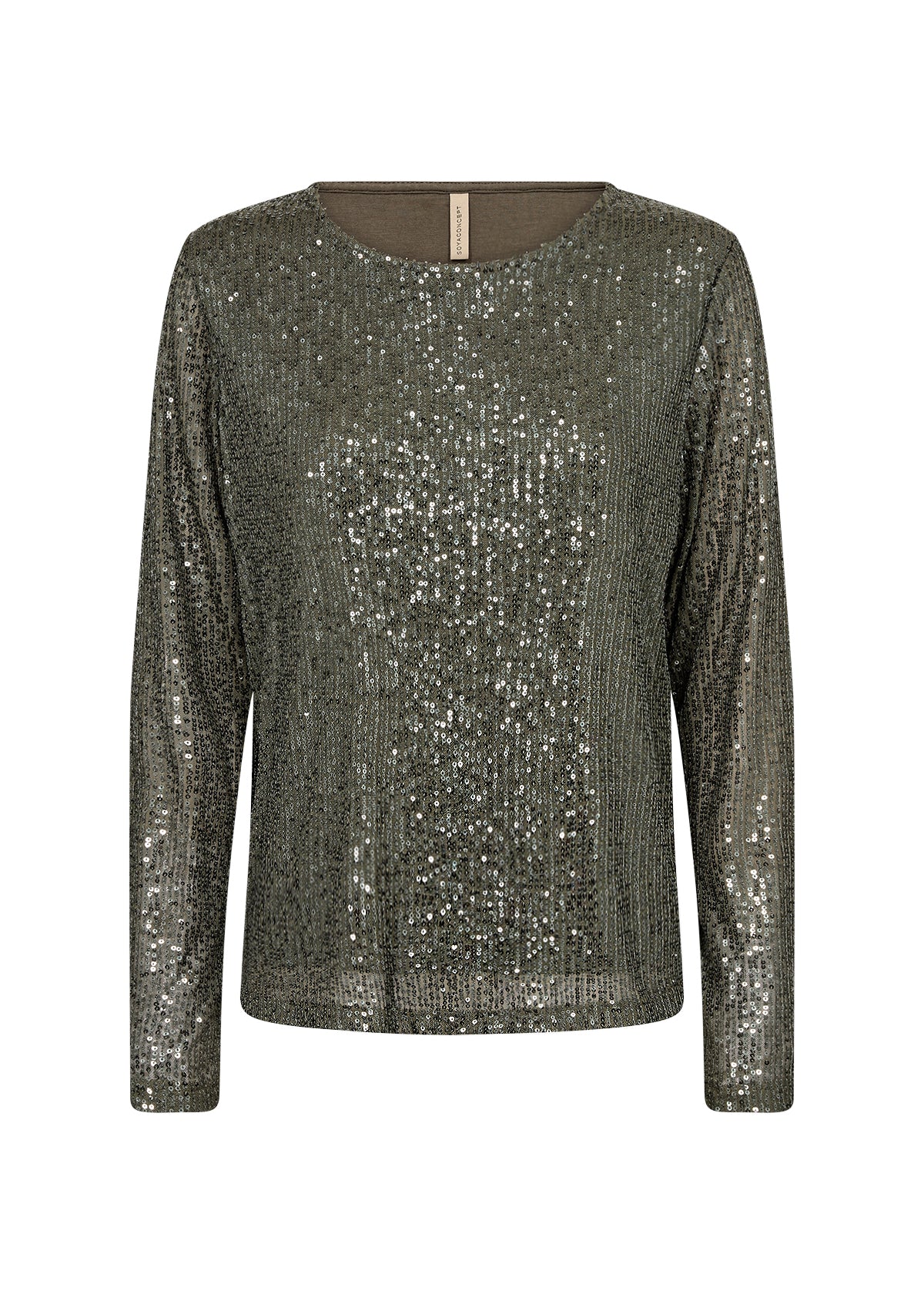 SOYA CONCEPT Nanette 1 Chic Olive Green Sequin Glam Longsleeve Top