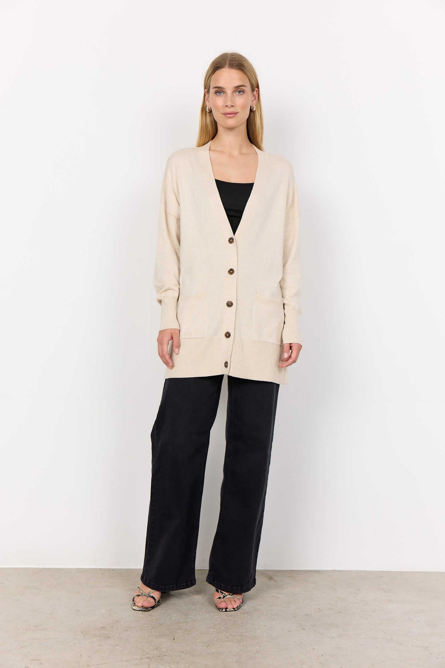 SOYA CONCEPT DOLLIE 739 Cream Mid Length Button Down Cardigan