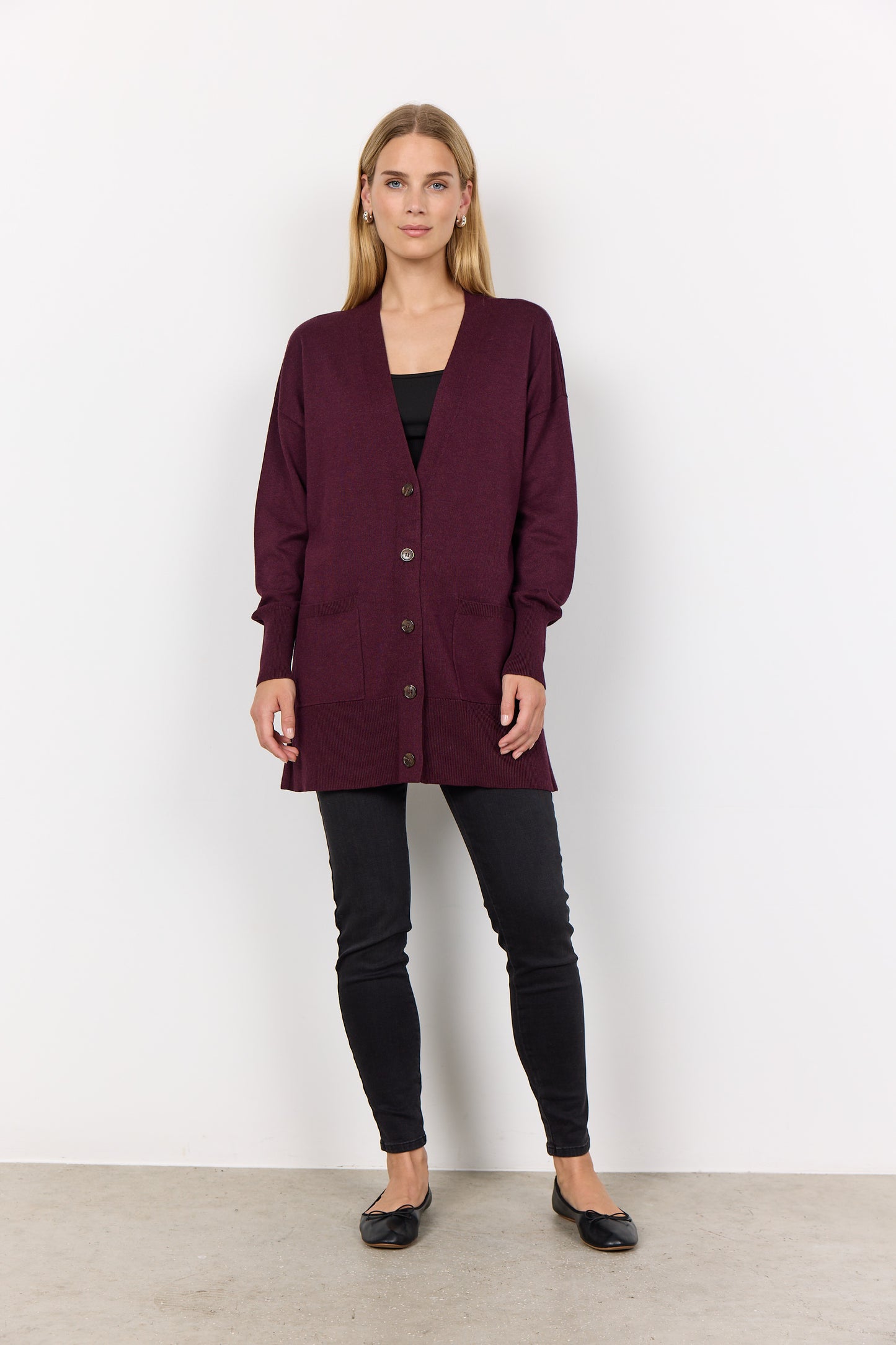 SOYA CONCEPT DOLLIE 739 Burgundy Wine Mid Length Button Down Cardigan