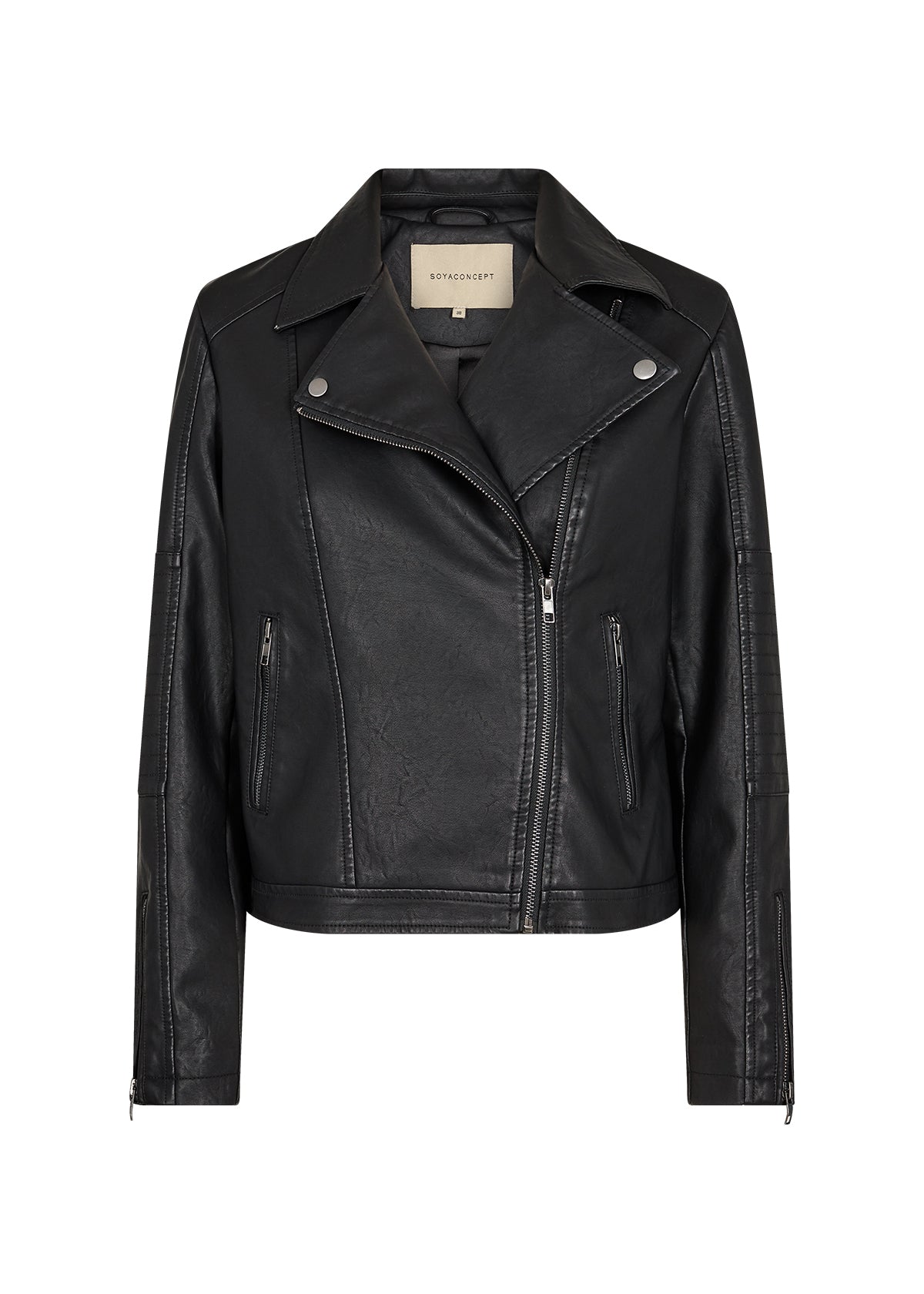 Soya Concept Gunilla 7 Black Faux Leather Moto Biker Jacket