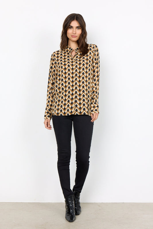 SOYA CONCEPT VERONIKA 2 Black & Gold Geo Print Blouse