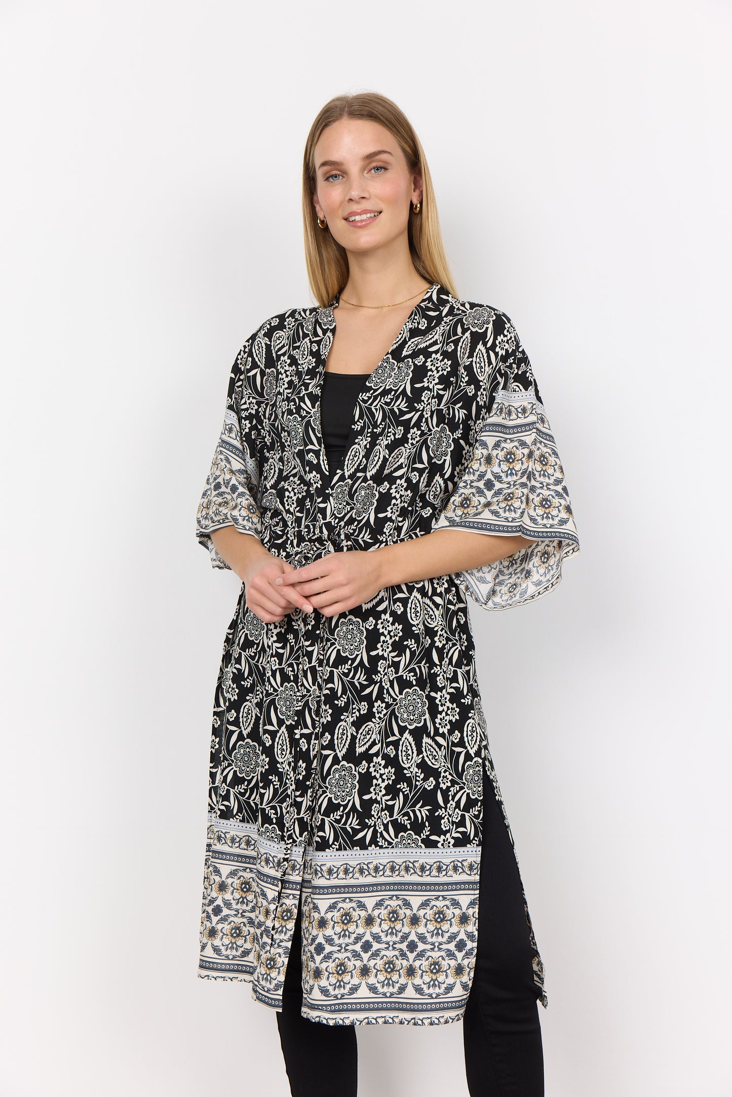 SOYA CONCEPT Enel Black Paisley Floral Print Kimono