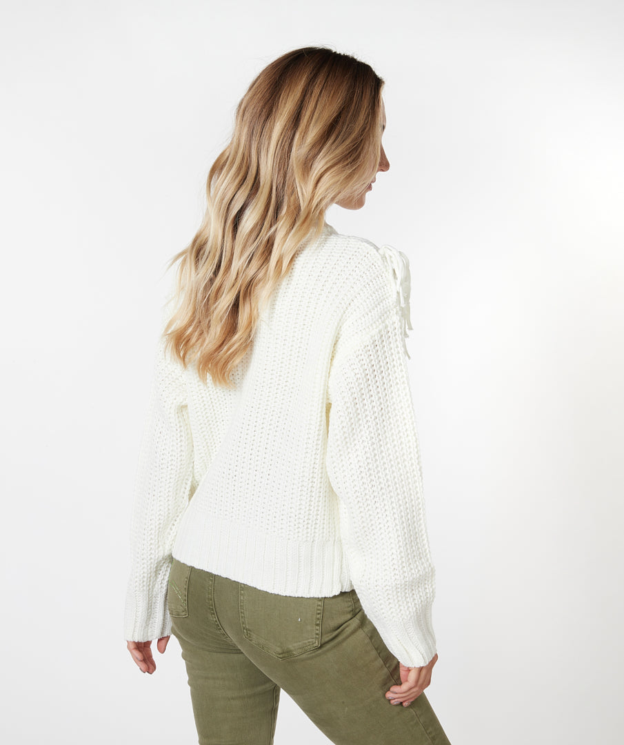 ESQUALO White Fringe Cable Knit Sweater