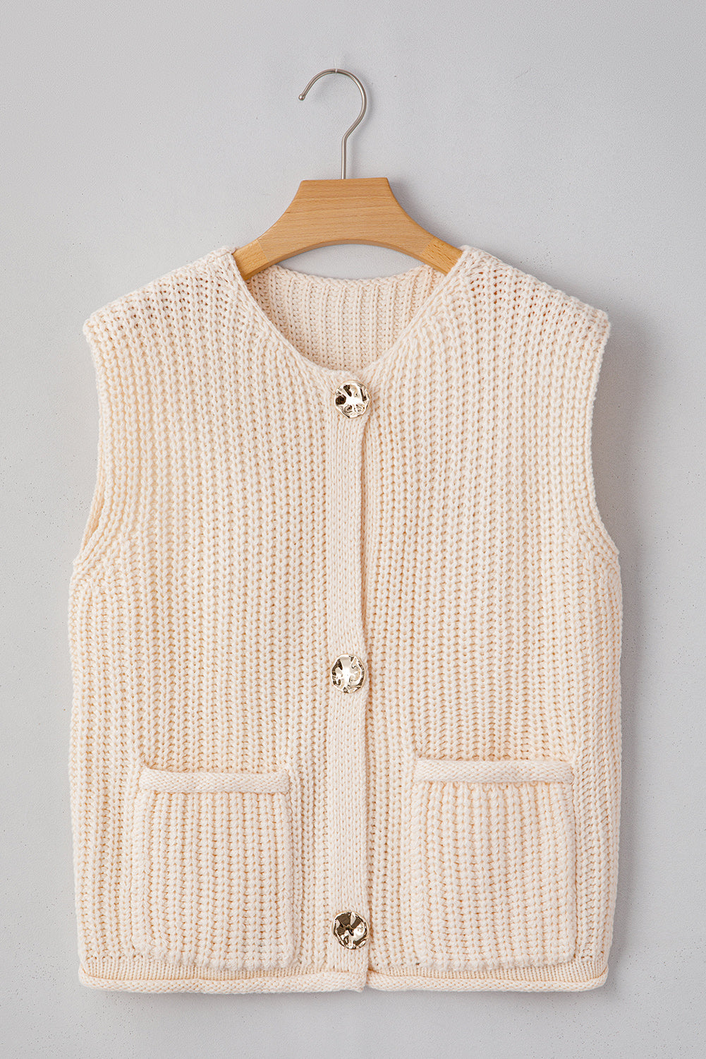 ESME Cream Sleeveless Sweater Knit Vest With Gold Buttons