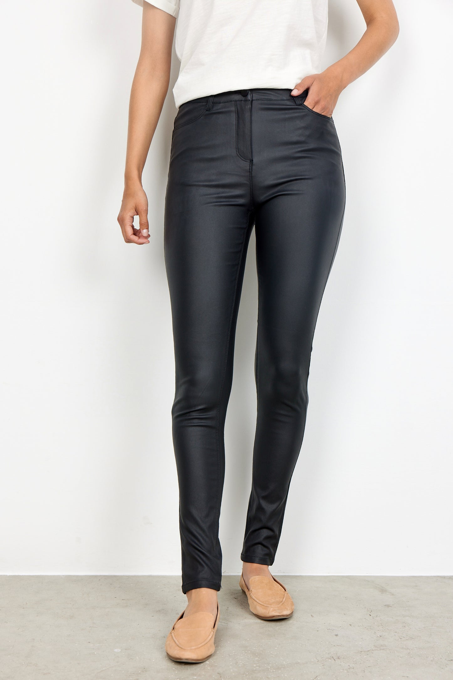 SOYA CONCEPT PAM 3B Black Faux Leather Skinny Pants