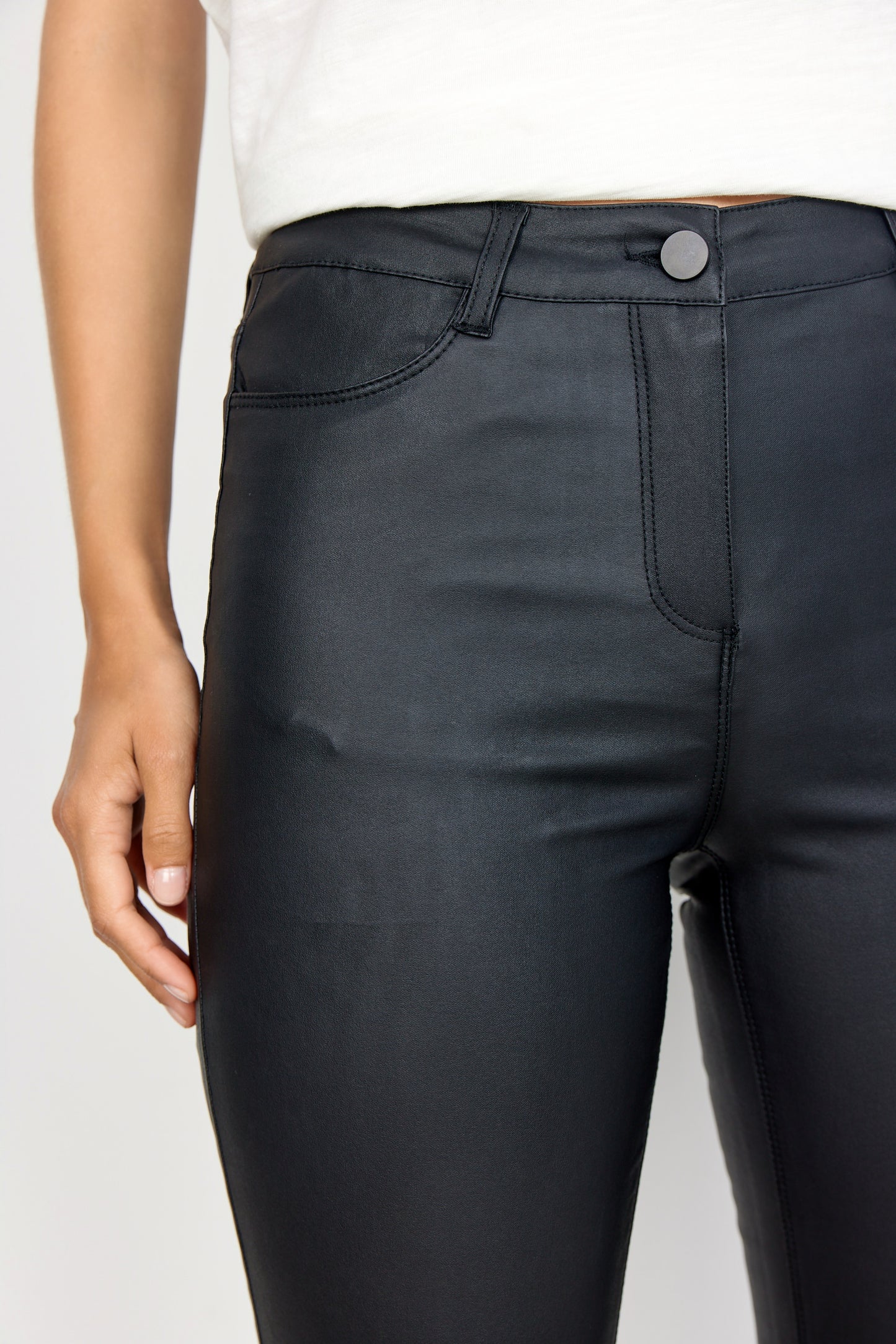 SOYA CONCEPT PAM 3B Black Faux Leather Skinny Pants