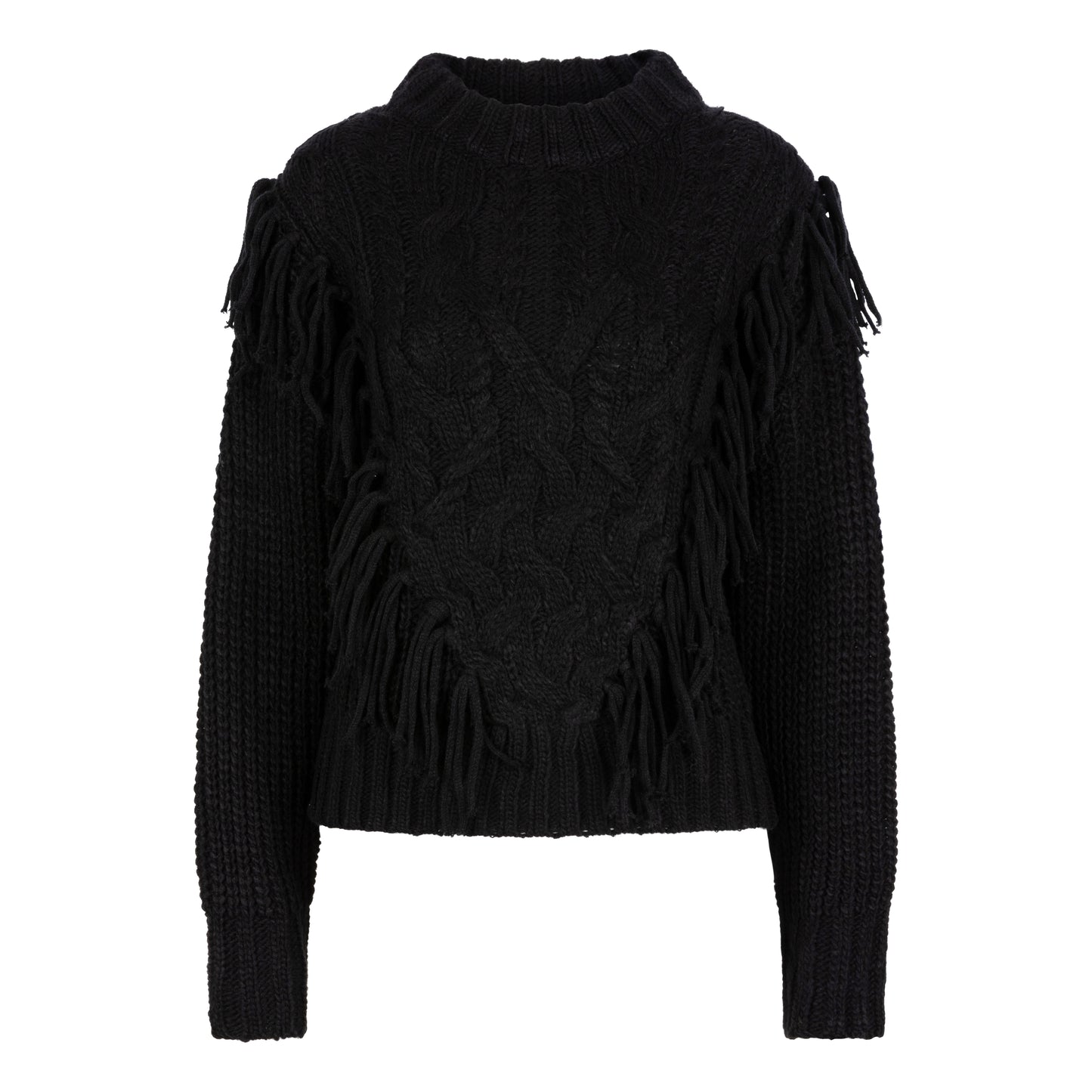 ESQUALO Black Fringe Cable Knit