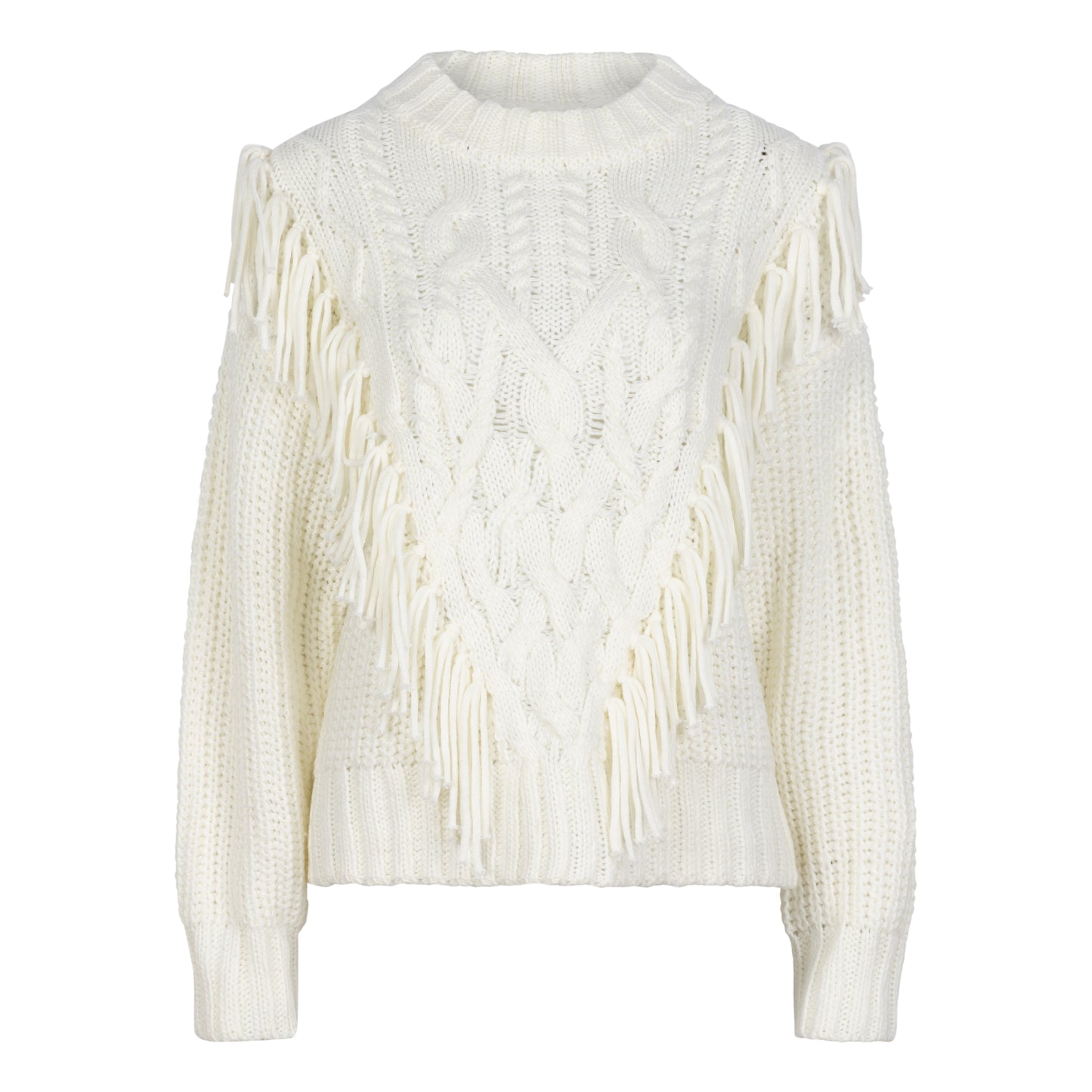 ESQUALO White Fringe Cable Knit Sweater