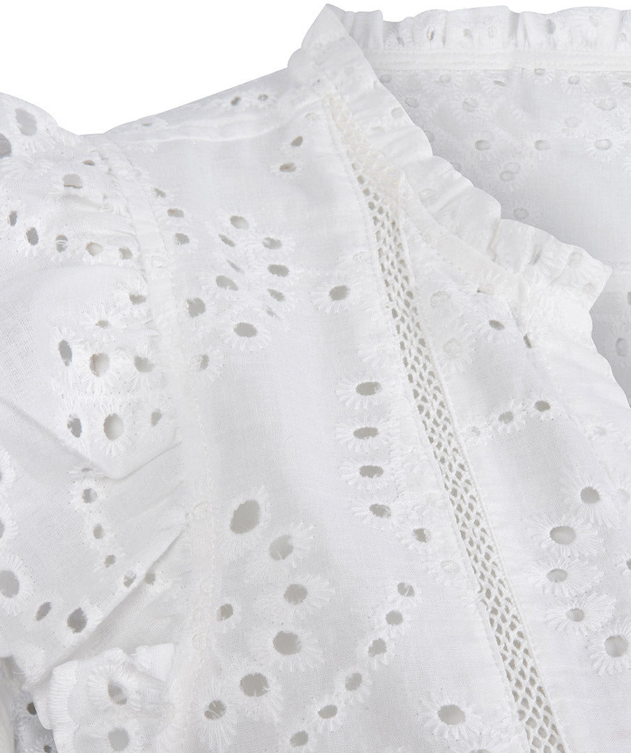 ESQUALO White English Embroidery Schiffli Front Knot Top